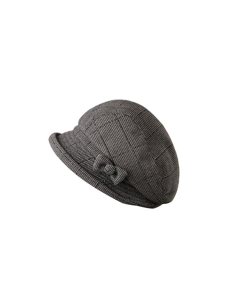 Women's Elegant Plaid Pattern Bow Decor Beret
