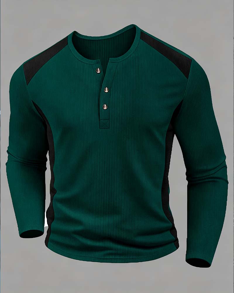 Two-Tone Crewneck Buttoned Top