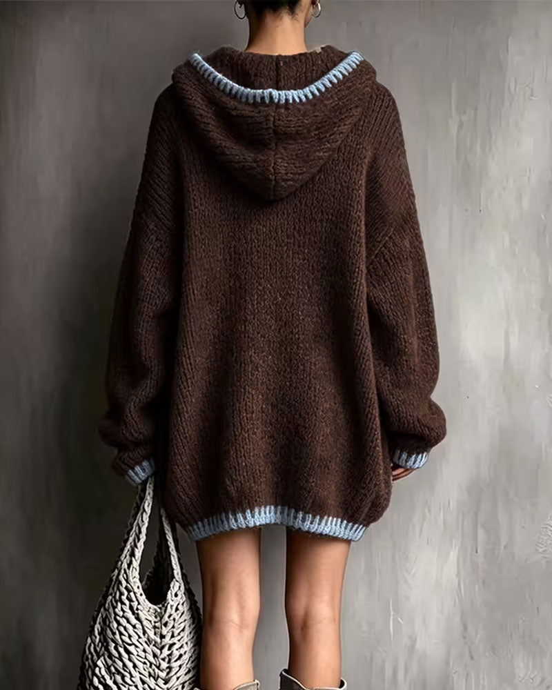 Contrast Drawstring Hooded Sweater Dress