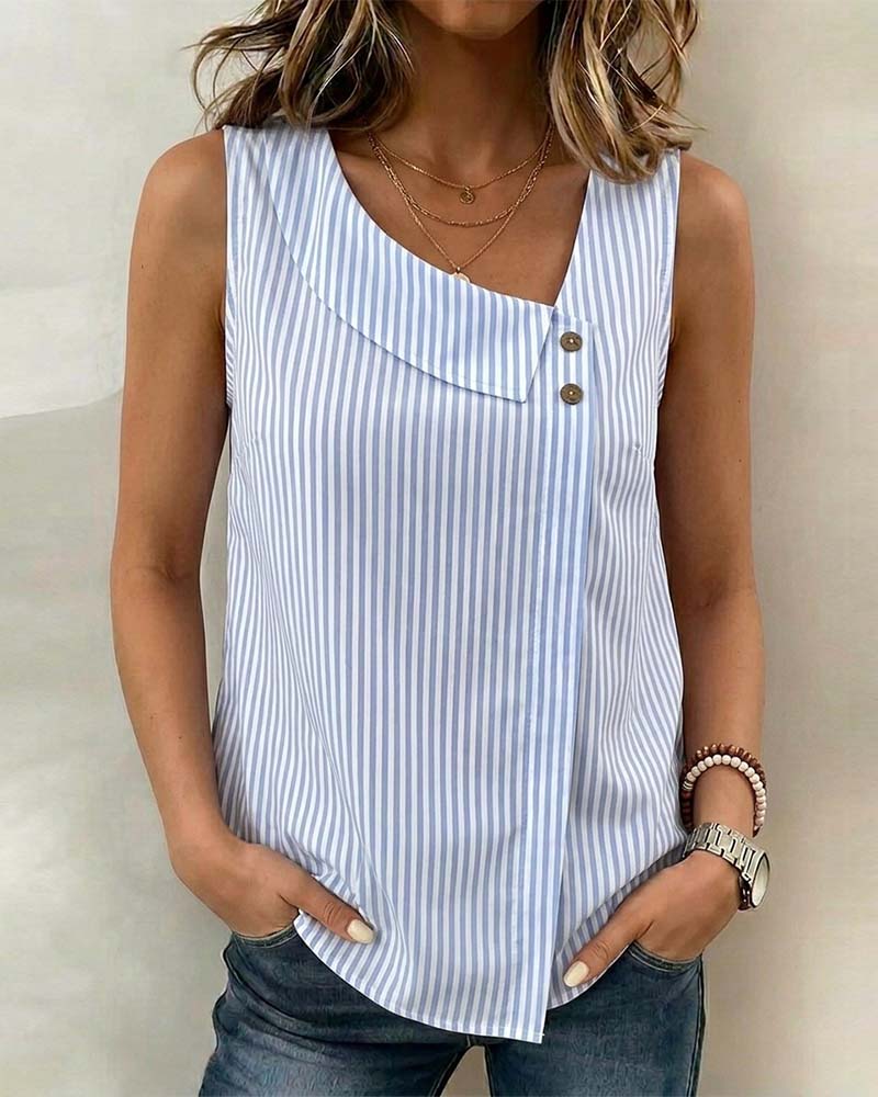 Striped Asymmetrical Sleeveless Blouse
