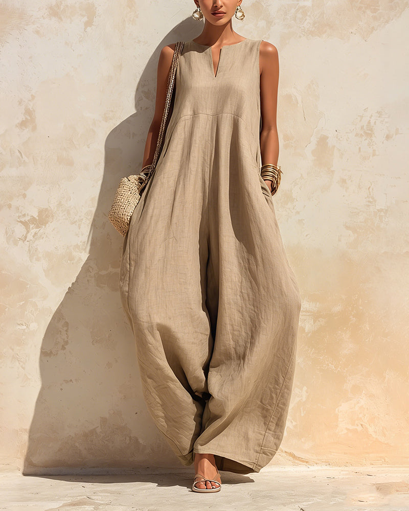 Small V-Neck Wide-Leg Jumpsuit