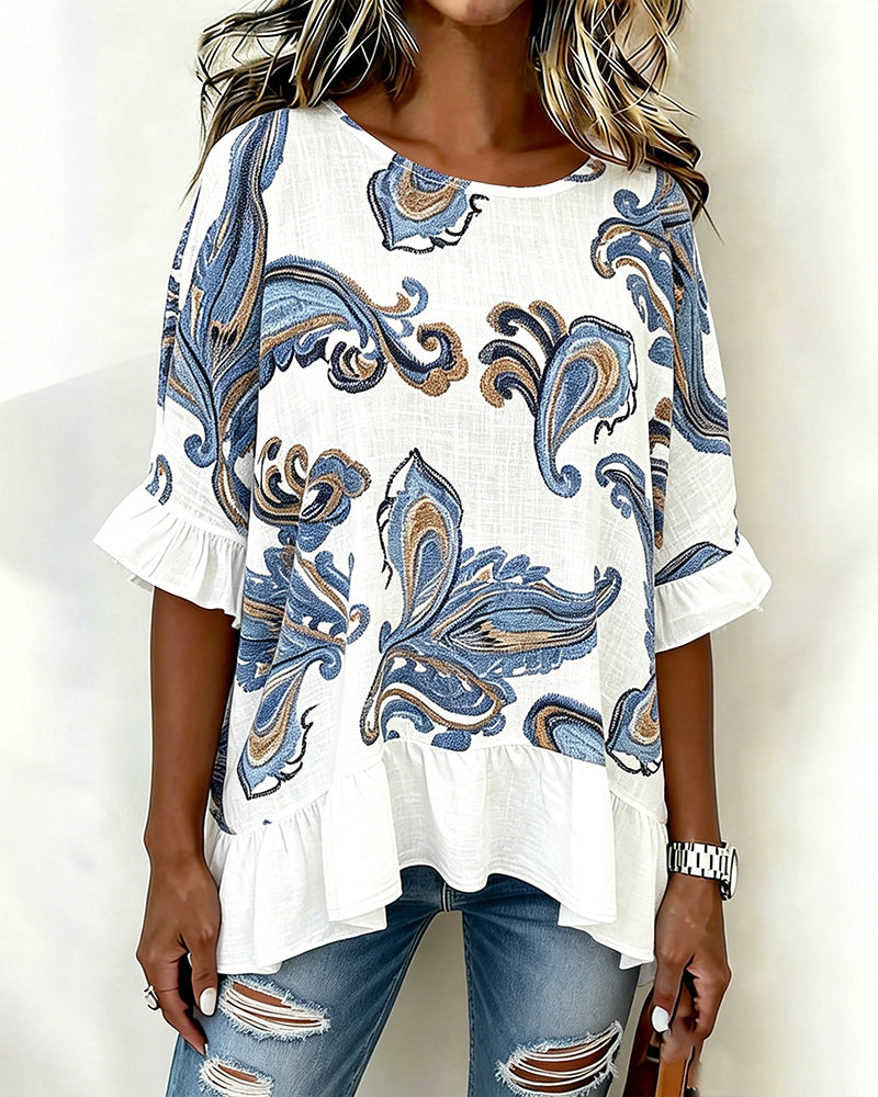 Lotus Leaf And Floral Patchwork Blouse