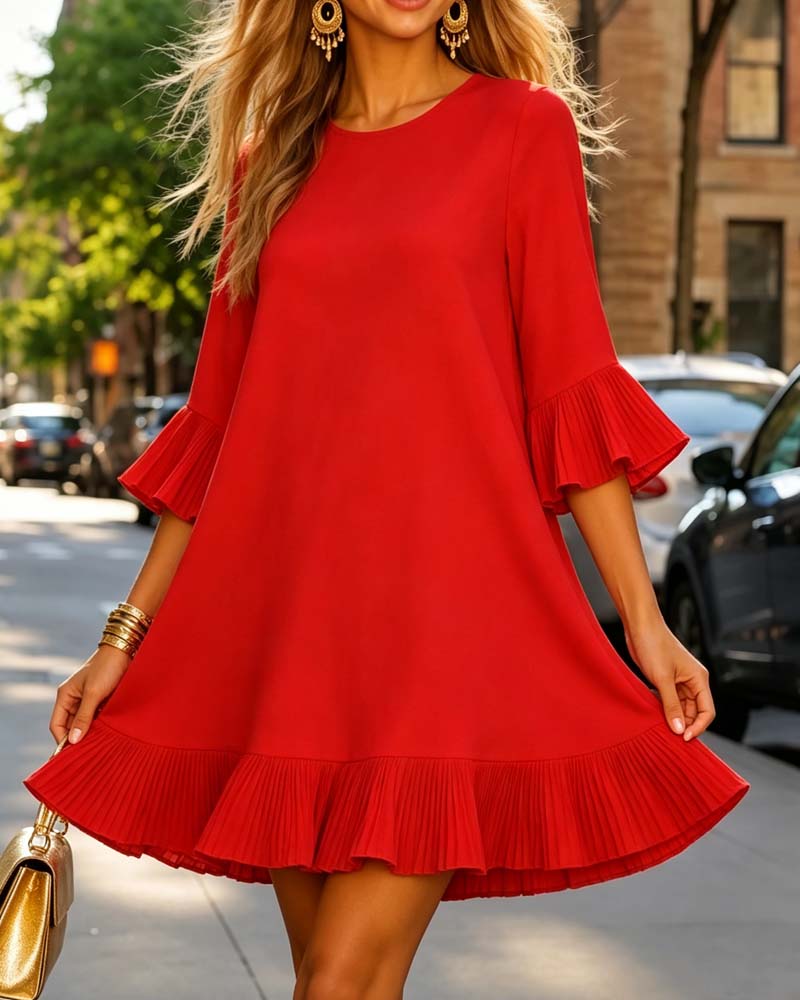 Dress Round Neck Ruffled Loose