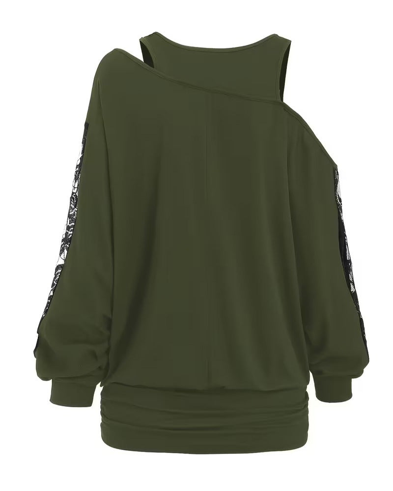 Asymmetric Neck Lace Panel Blouse