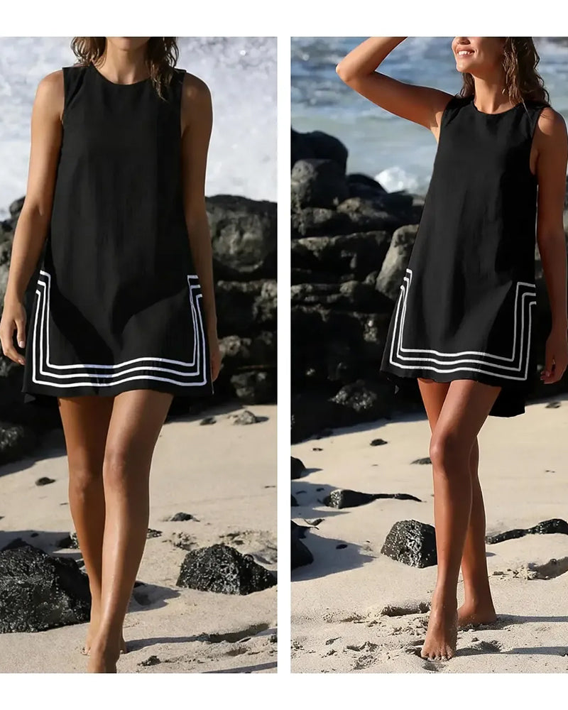 Stripe Sleeveless Straight Short Dresses