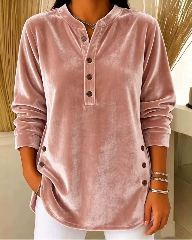 Casual Long Sleeve Henley Blouse