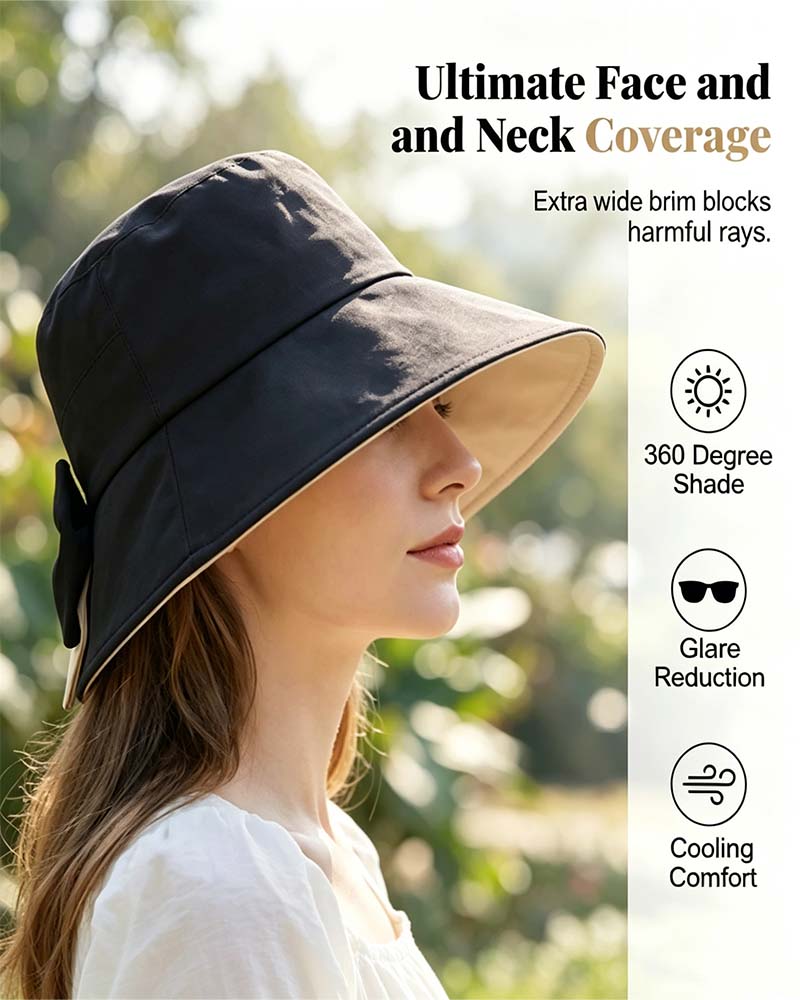 Women's Wide Brim Foldable Bow Sun Hat