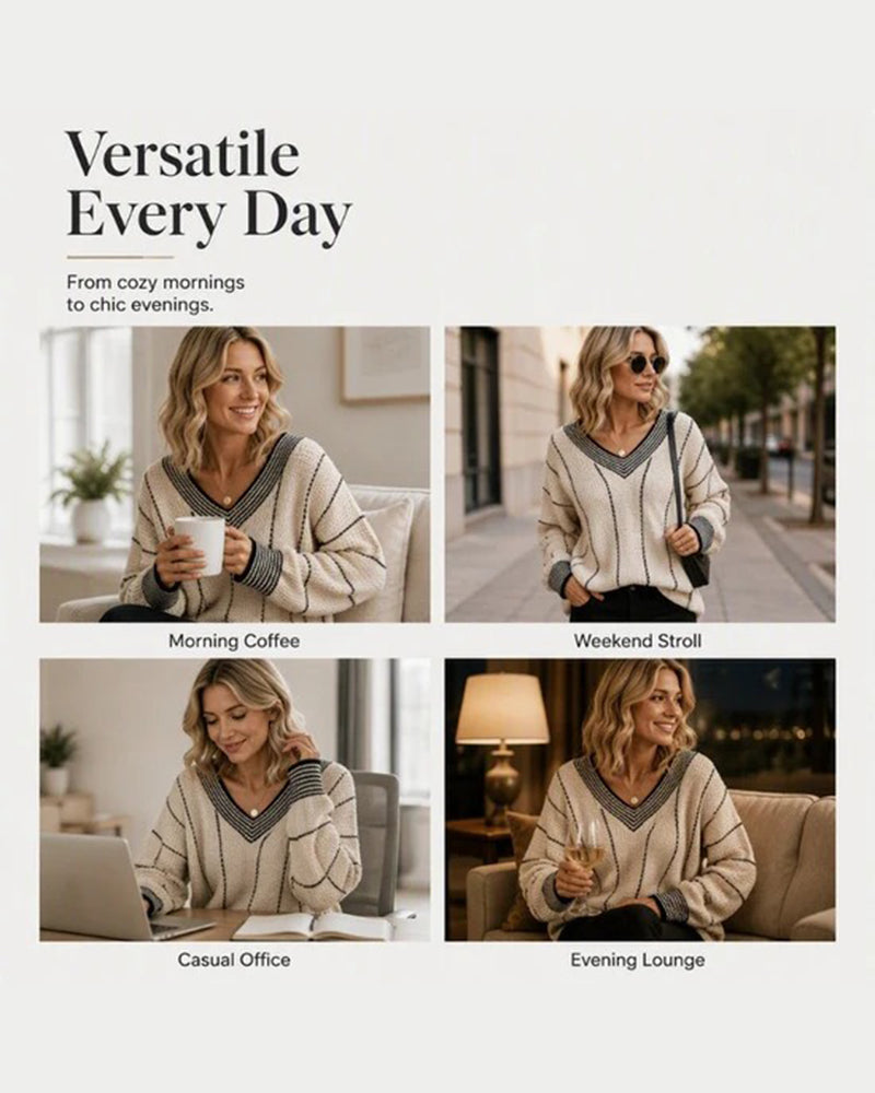 Casual Loose Fit Stripe Pullover Sweater
