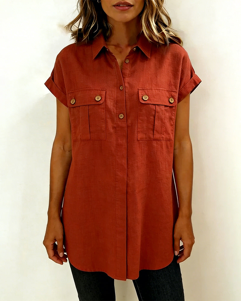 Pocket Cotton Linen Short Sleeve Shirt