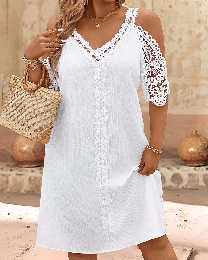 V-Neck Lace Off-Shoulder Mini Dress