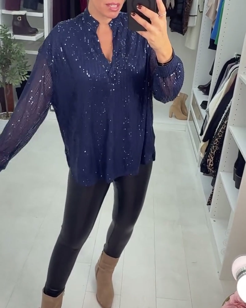 V-Neck Sequined Workwear Blouse