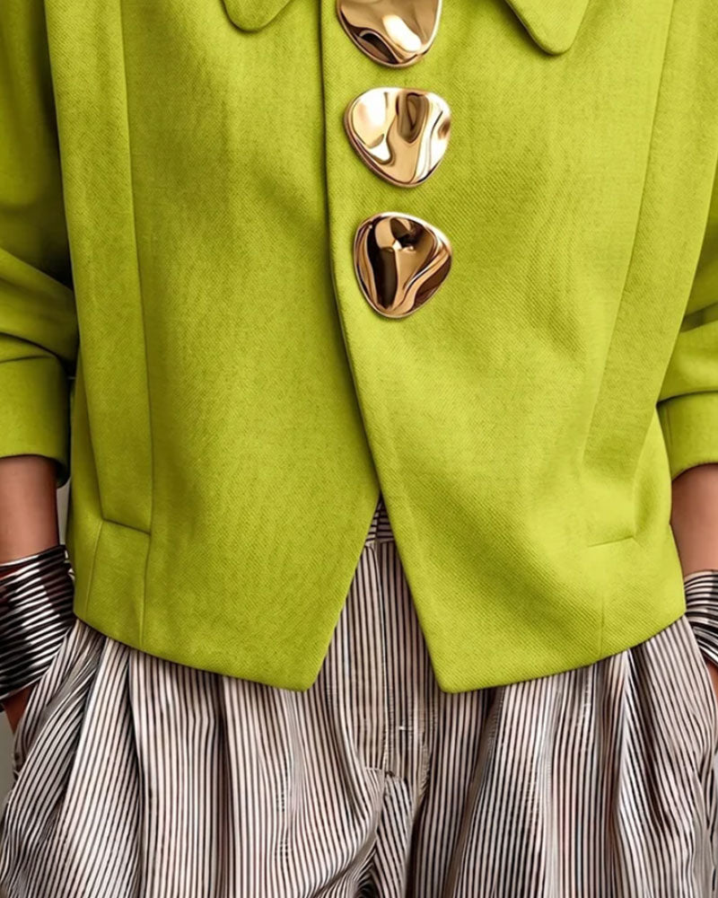 Metal Buckle Lapel Casual Coat