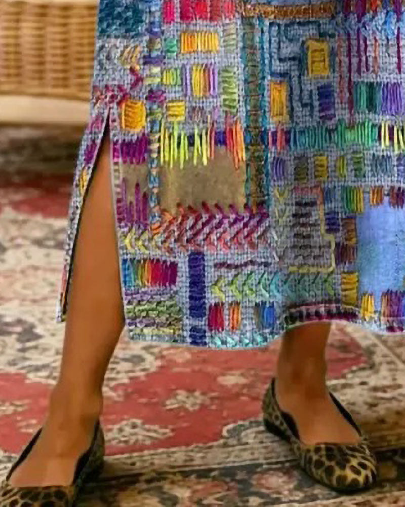 Colorful Geometric Half-Sleeve Dress