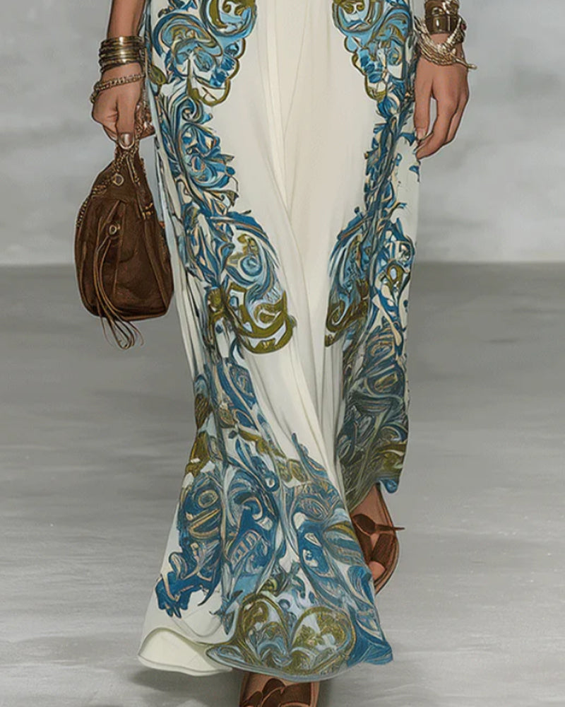 V-Neck Color-Block Print Dress