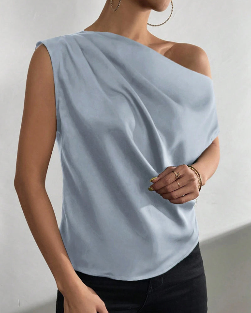 Solid Color Off Shoulder Sleeveless Blouse