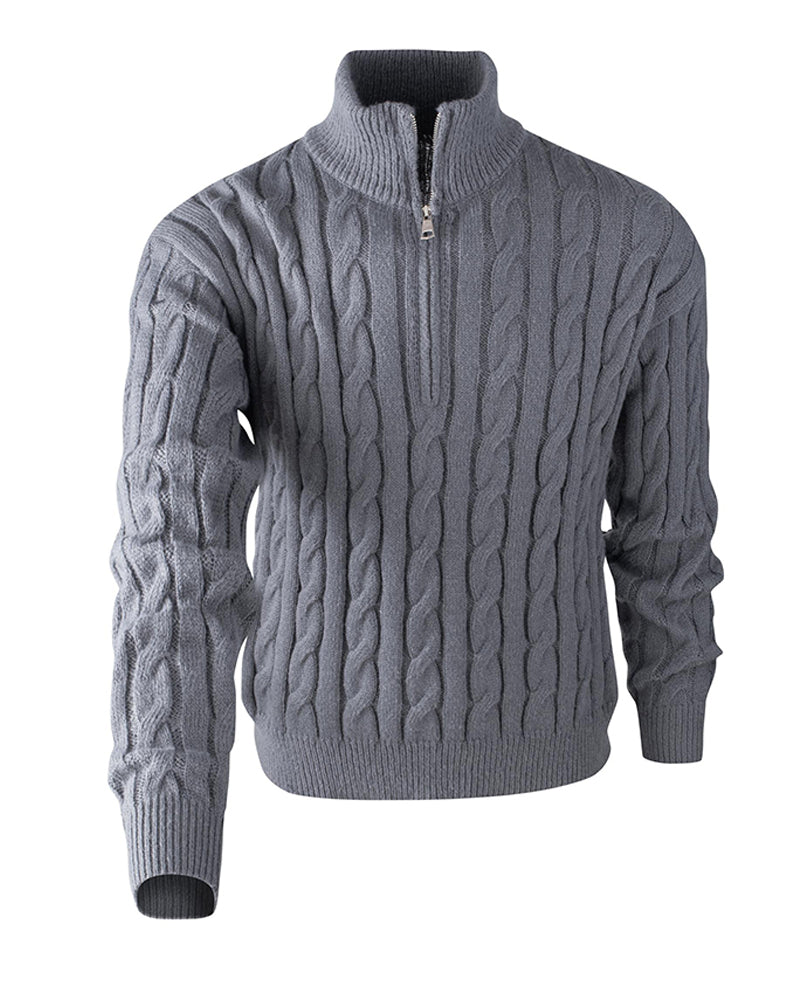 Men's Solid Color Cable-Knit Zipper Pullover