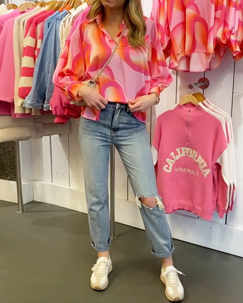 Lapel Long Sleeve Casual Blouse