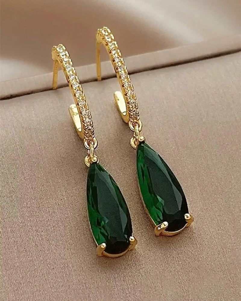 Artificial Gemstone & Rhinestone Decor Dangle Hoop Earrings