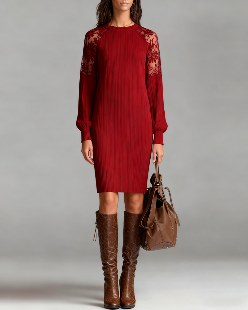 Patchwork Round Neck Elegant Dress