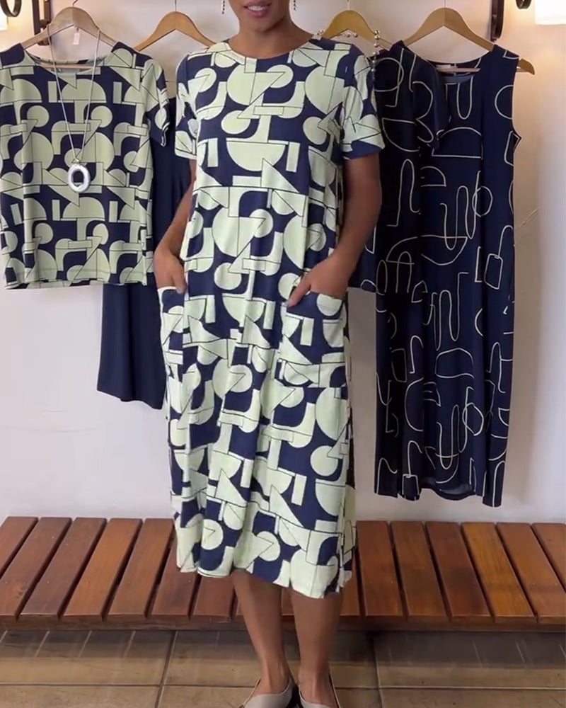 Casual Everyday Round Neck Printed Dress