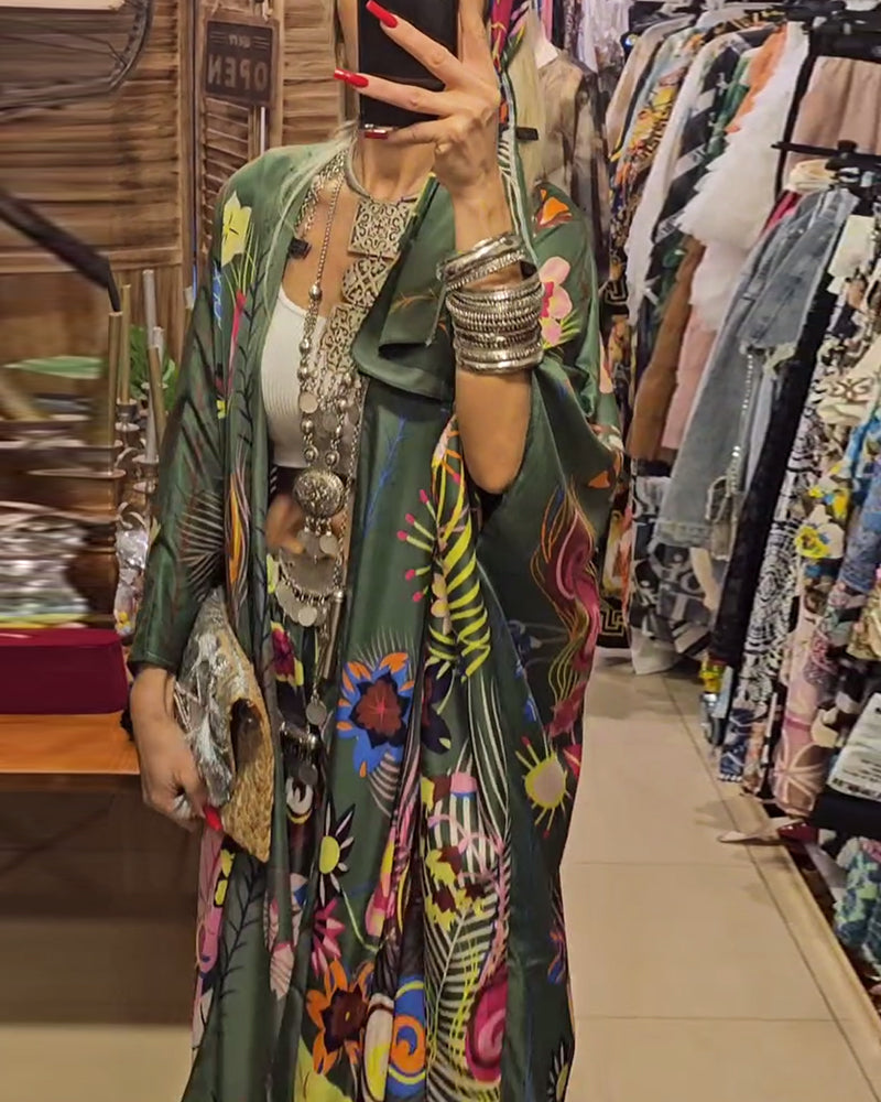 Kimono print casual two-piece set