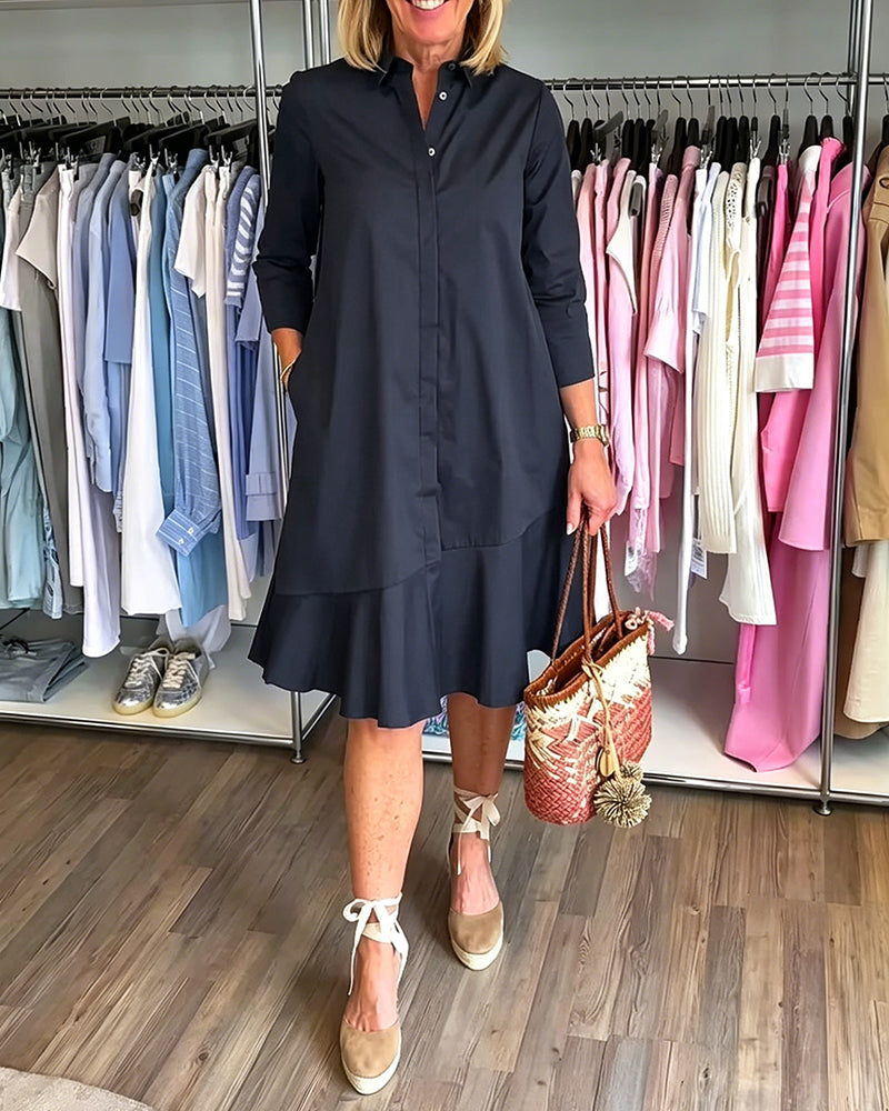 Shirt Collar Ruffle Dress
