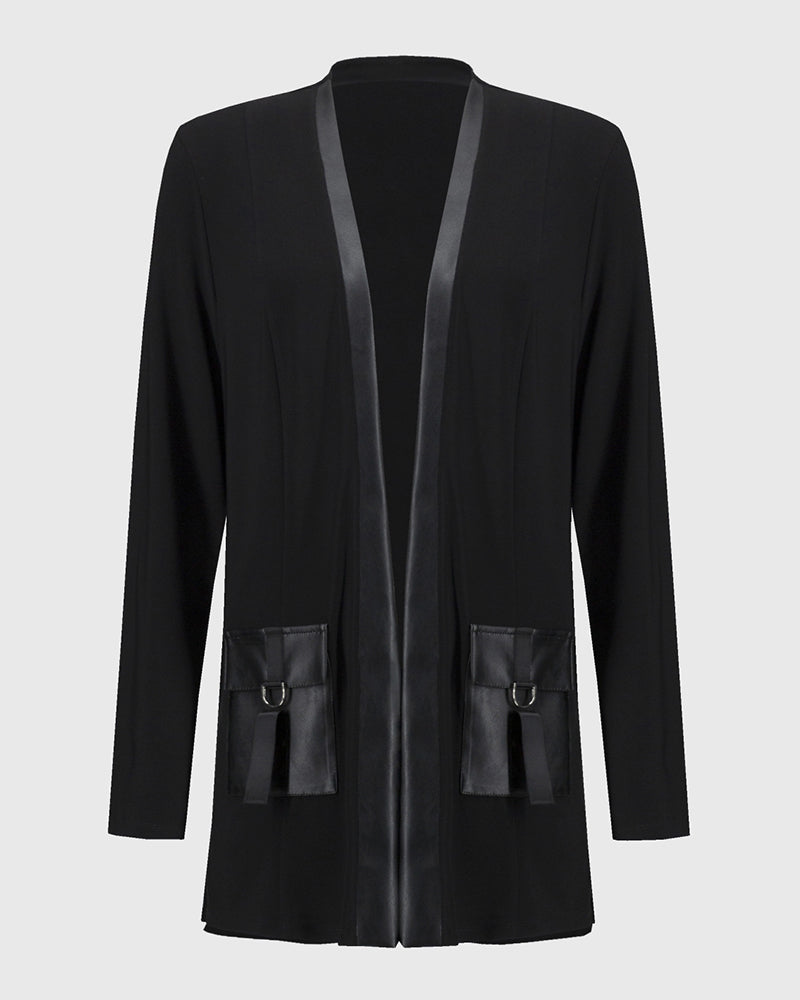 Fashion solid color patchwork pocket coat