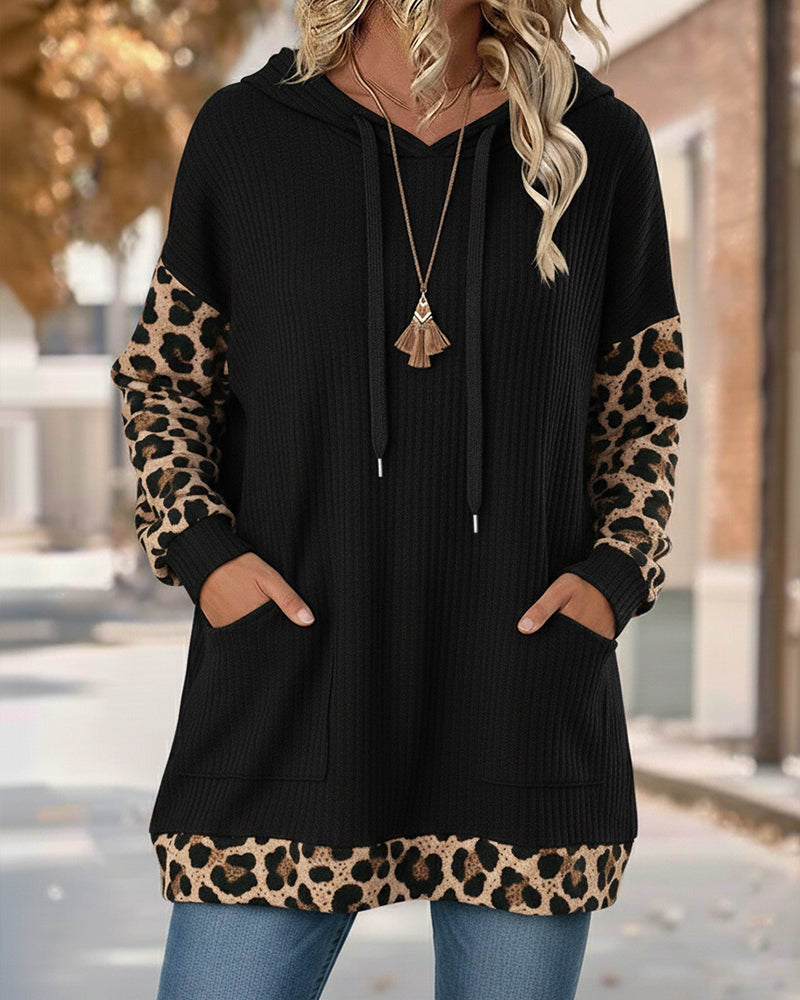 Leopard Print Patchwork Stylish Hoodie