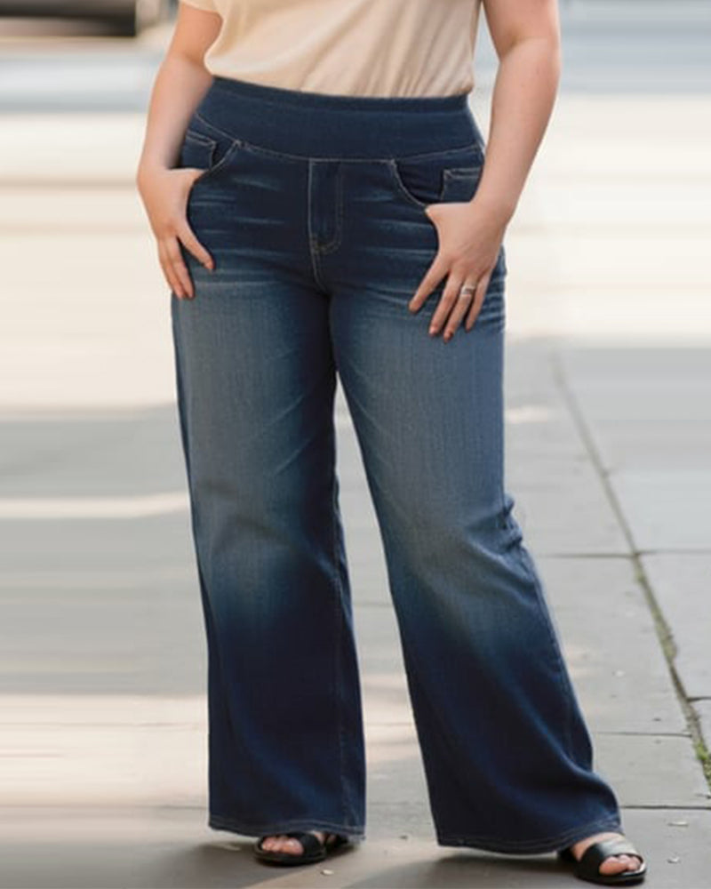 High-Waisted Washed Loose Baggy Casual Denim
