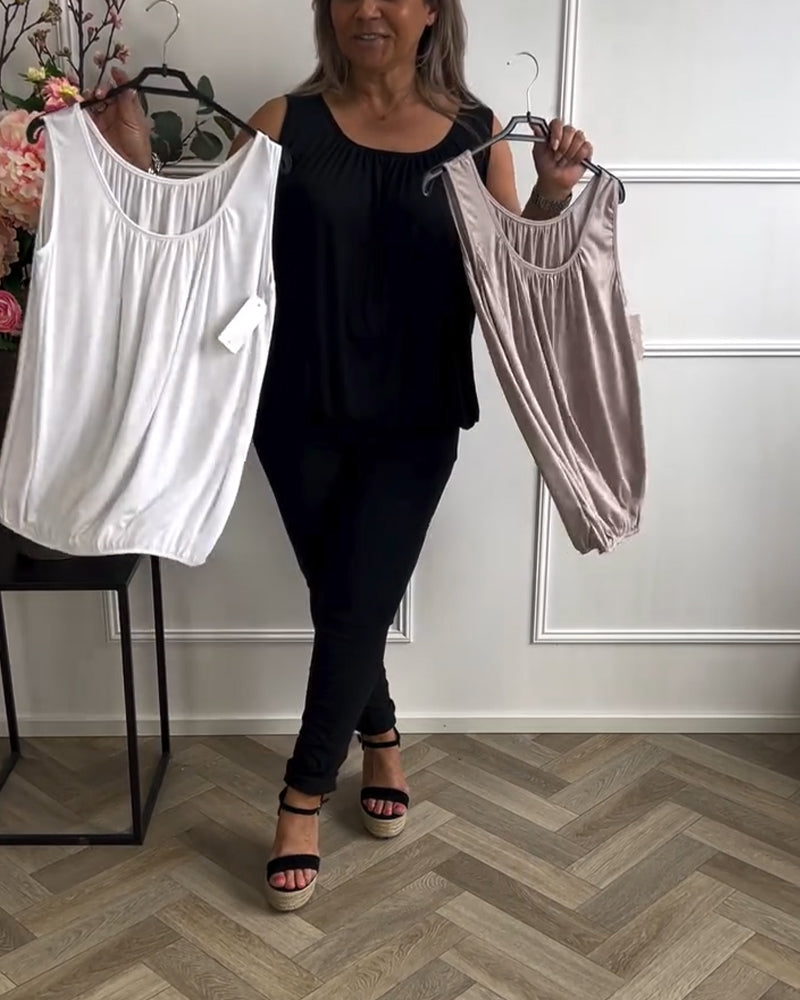 Aumora Sleeveless Solid Color Pleated Tank Top