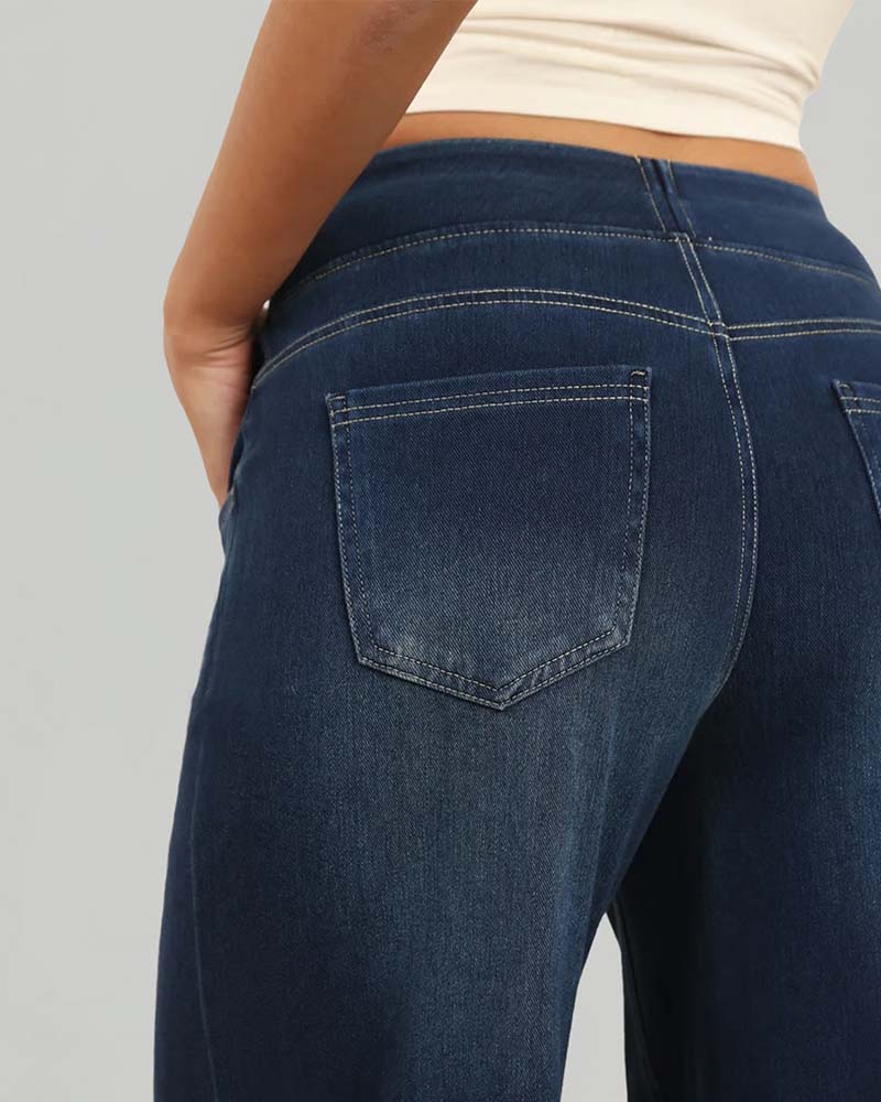 Elastic Waist Denim Wide Leg Pants