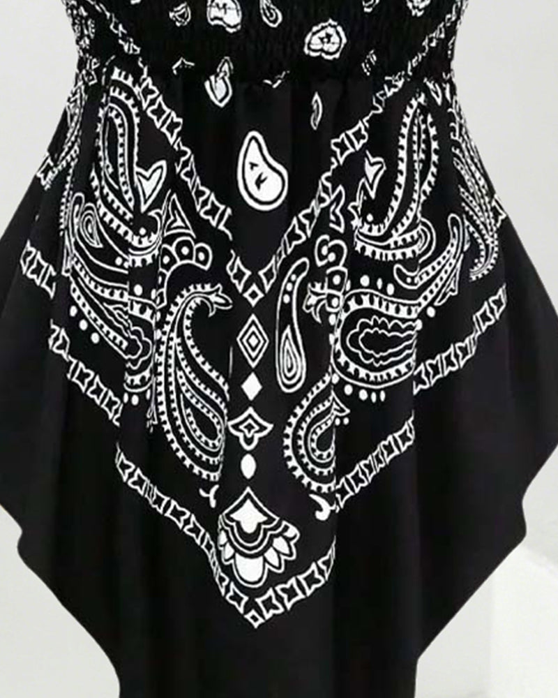 Paisley Bandeau Asymmetrical Blouse