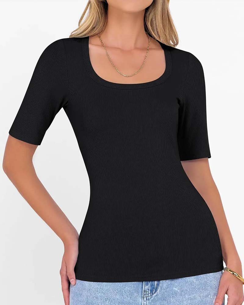 Slim Fit U-Neck Half-Sleeve T-Shirt