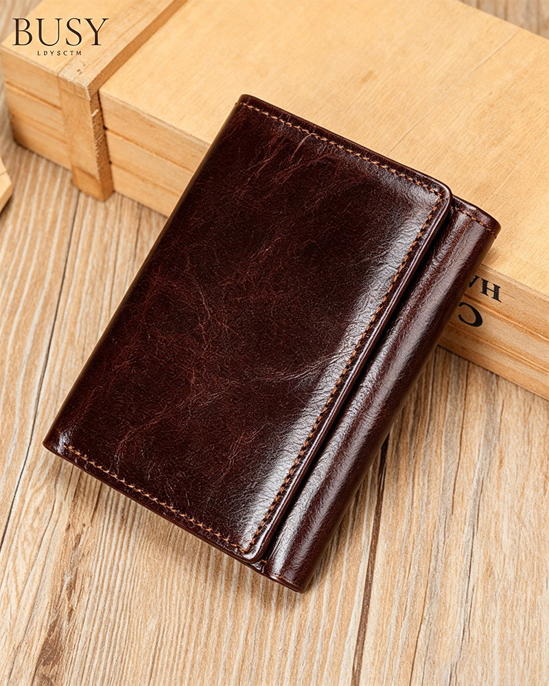 Men's Genuine Oil-Wax Cowhide RFID Wallet