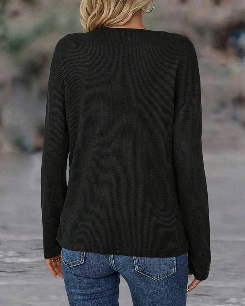 V-Neck Contrast Button Top