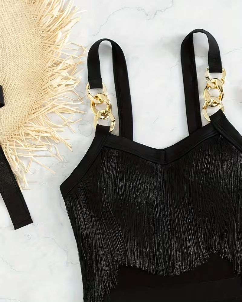 Tassel Metal Buckle One-Piece Swimsuit