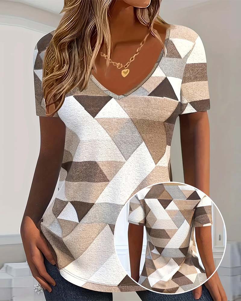 Casual Color Block V-neck T-shirt