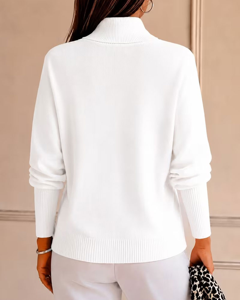 Turtleneck Pocket Solid Pullover