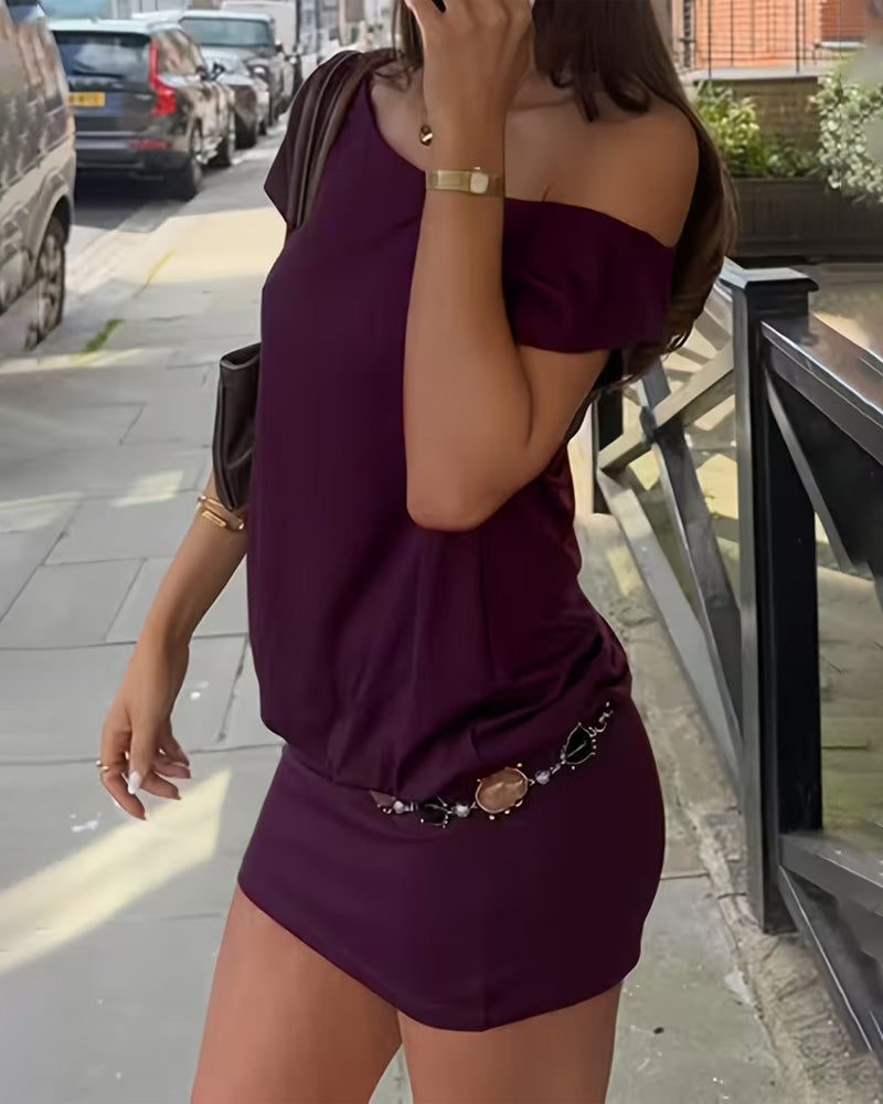 Off-Shoulder Asymmetrical Bodycon Dress