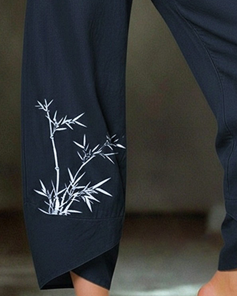 Fashionable Bamboo Bird Wide Leg Pants