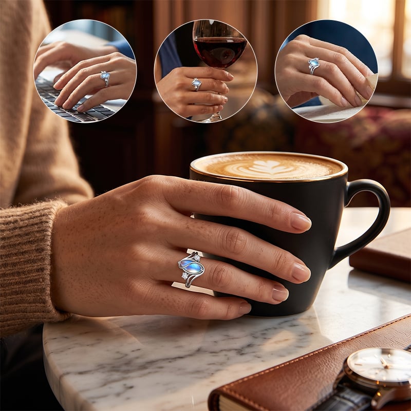 Oval Moonstone Geometric Ring