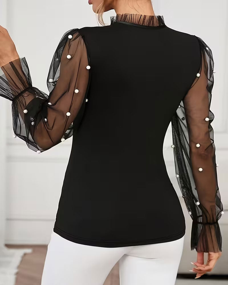 Solid Bubble Sleeve Trendy Blouse