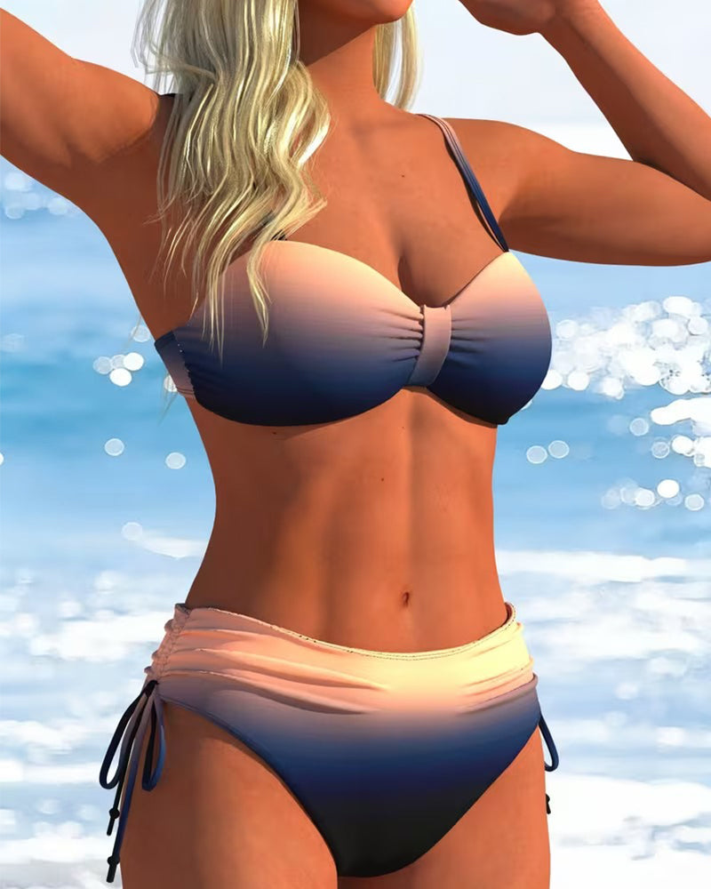 Gradient Pattern Drawstring Fashion Bikini