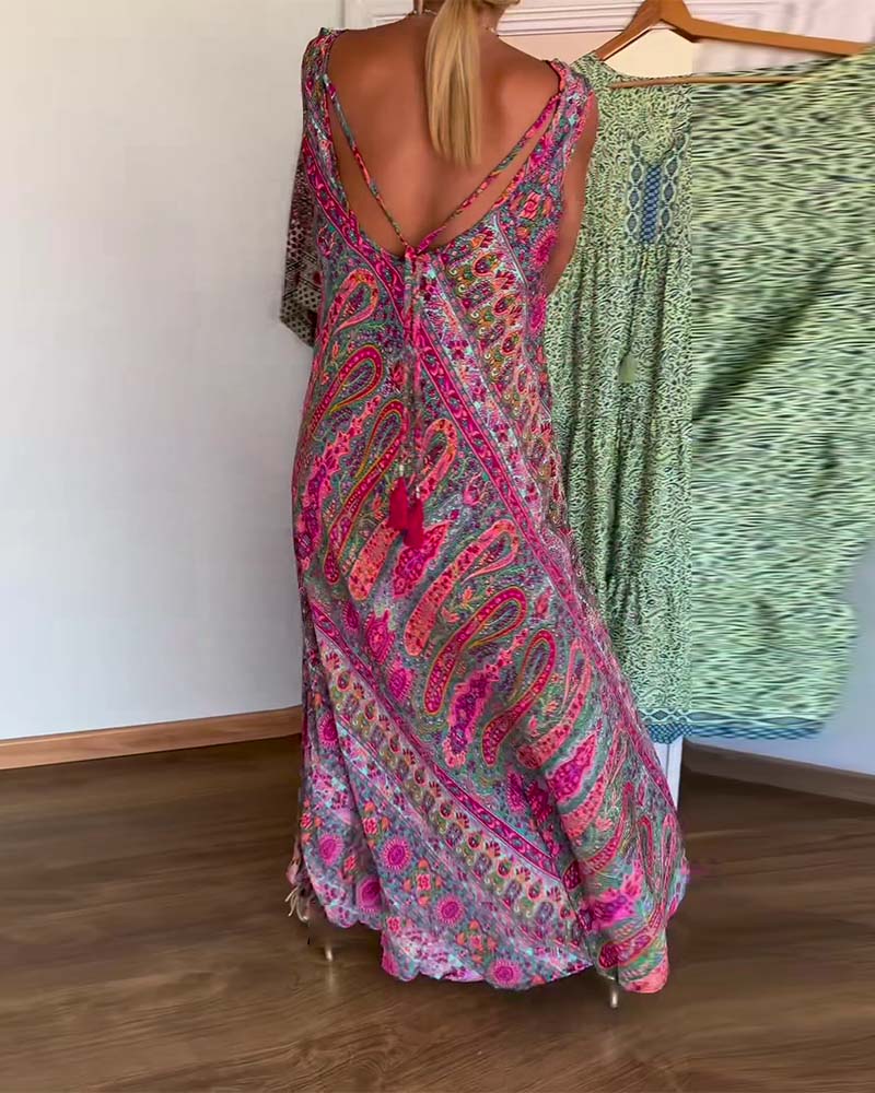 Sleeveless Loose Cashmere Print Dress