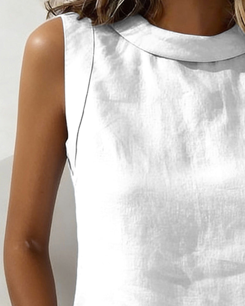 Collarless Sleeveless Elegant Blouse