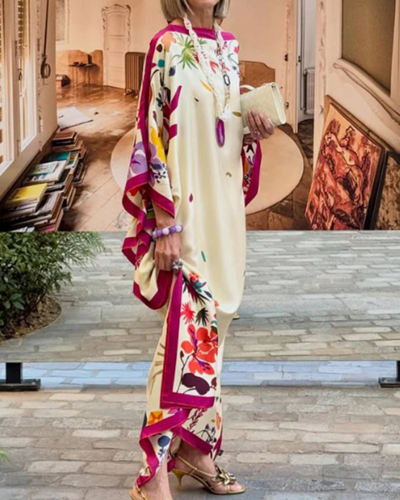 Off-Shoulder Contrast Loose Vacation Dress