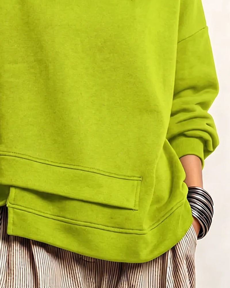 Turtleneck Zip Irregular Sweatshirt