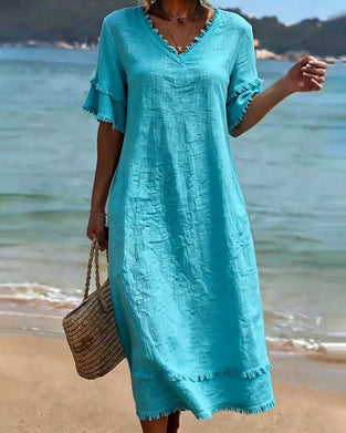 Raw Hem V-Neck Dress
