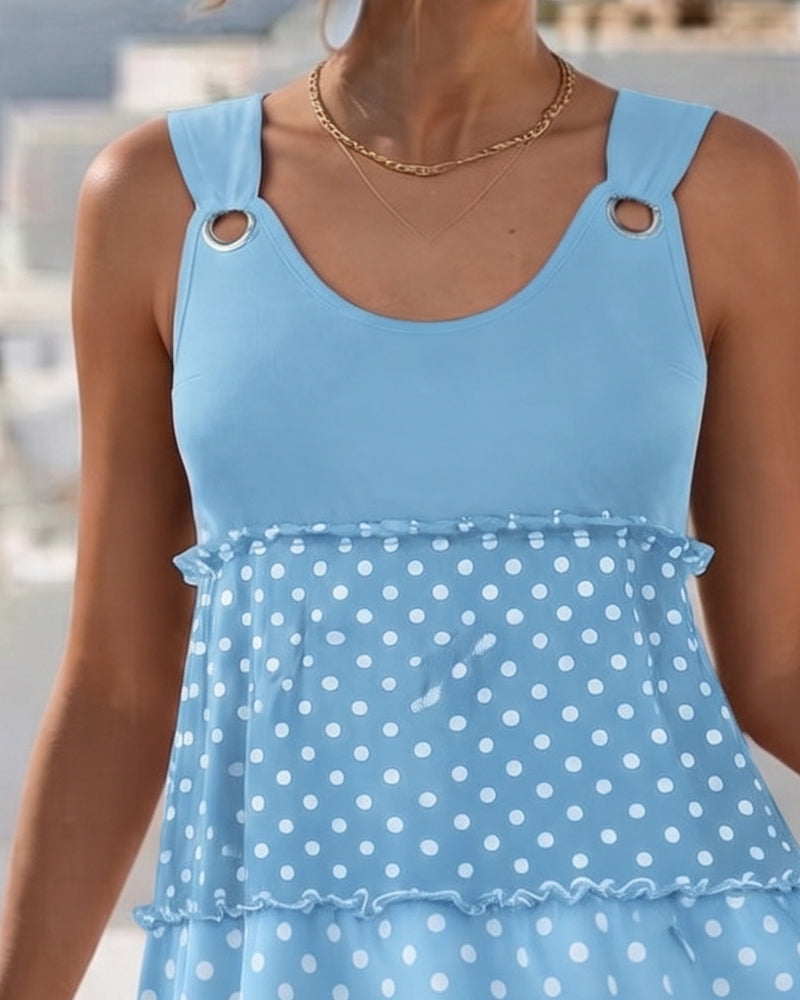 Polka Dot Stripe Tiered Spaghetti Dress