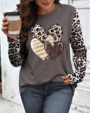 Round Neck Leopard Print Long-Sleeved Top